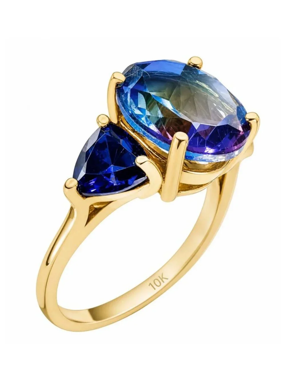 Tourmaline 5.73 Cts & Tanzanite Ring 10k Solid Yellow Gold